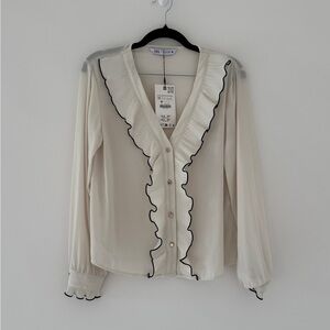 Zara Cream Ruffle Blouse